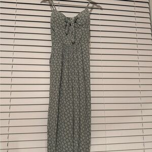 Green Ruched Tie Front Sundress with Spaghetti Straps
